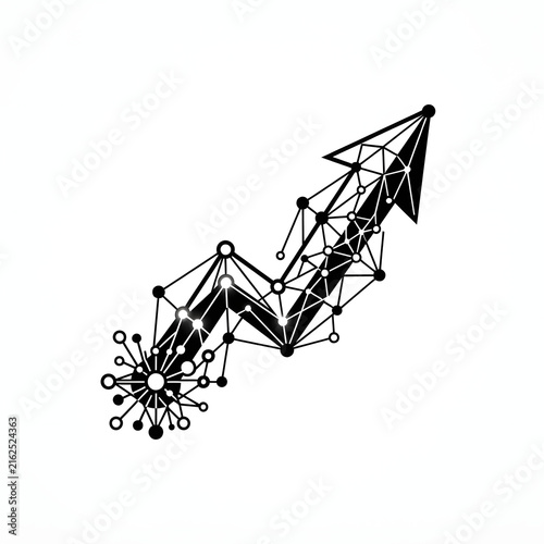 Abstract geometric technology arrow pointing up representing growth, data network, and success icon isolated on white background