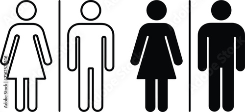 Four gender-neutral silhouette in black and white style people human figures flat black and white de