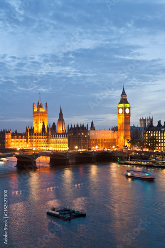 Great Britain, England, London, View of big ben and westminster bridge with thames river