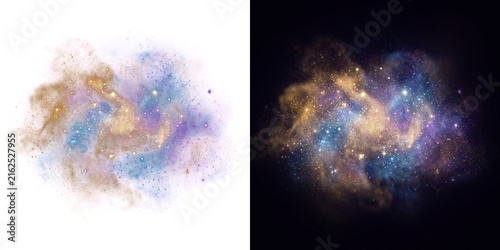 Abstract Cosmic Nebula Clouds with Sparkling Stardust Particles on Split Background