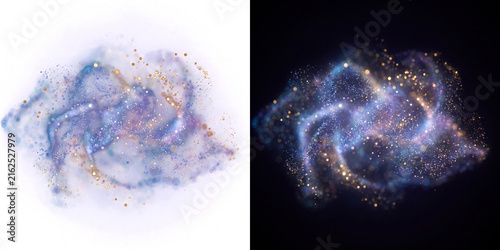 Ethereal Cosmic Nebula Cloud With Glowing Golden Stardust Particles on Dual Light and Dark Backgrounds