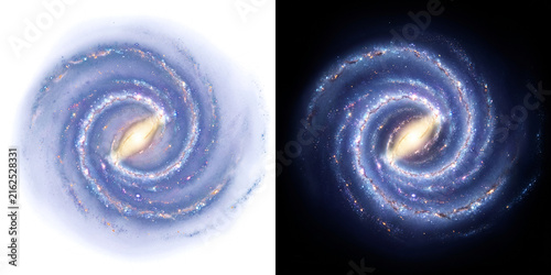 Illustration of the Milky Way Galaxy spiral arms with bright core and stars