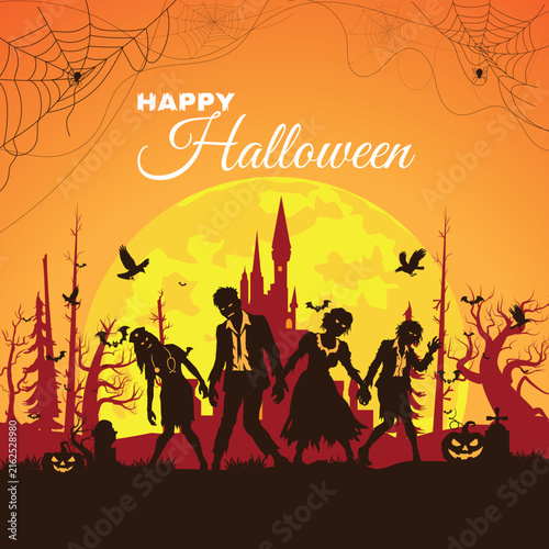 Halloween silhouette background vector illustration.