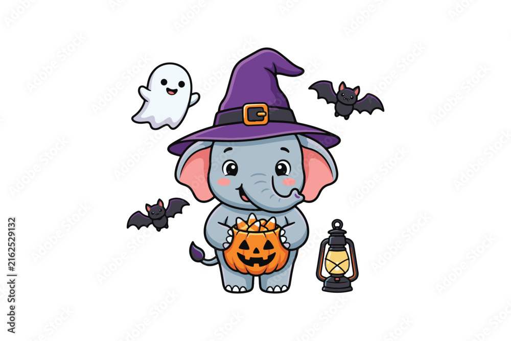 Naklejka premium Halloween Elephant Witch Vector