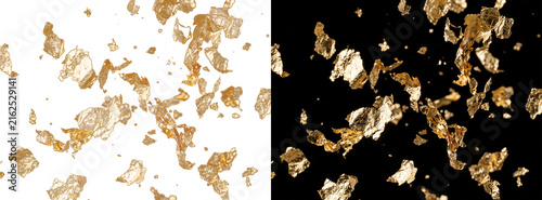 Shimmering golden flakes elegantly scattered against contrasting backgrounds, perfect for luxury celebrations and festive designs