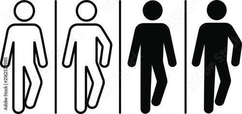Four stylized silhouettes of people standing in a row, black and white d