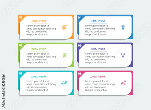 Business infographic vector design template with 6 options, steps or processes