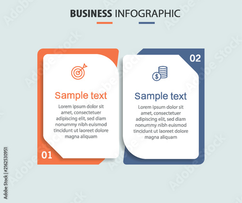 Business infographic template with icons and 2 options or steps	
