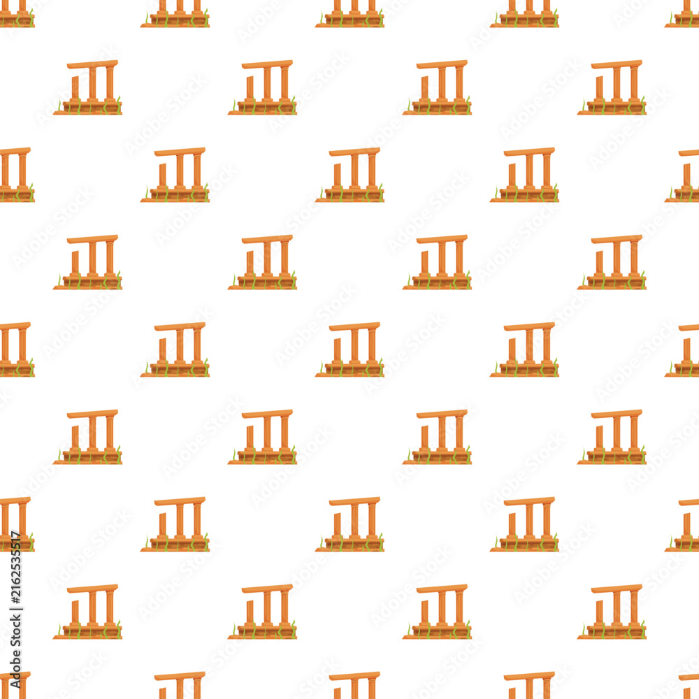 Fototapeta premium Cartoon drawing of historical architectural temple ruins creating a seamless pattern