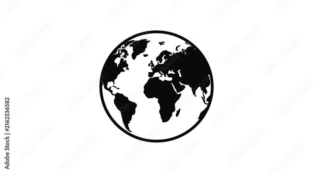 Fototapeta premium Black and white earth globe map icon.