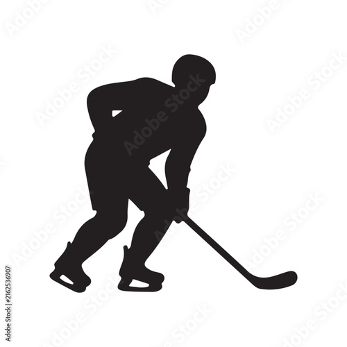 Silhouette of hockey player on white background.