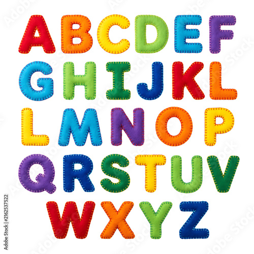 Colorful felt alphabet letters from A to Z for educational nursery learning and children craft projects