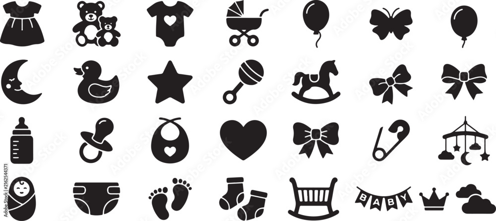 Fototapeta premium Baby Silhouette Clipart Icons Set | Nursery & Baby Shower
