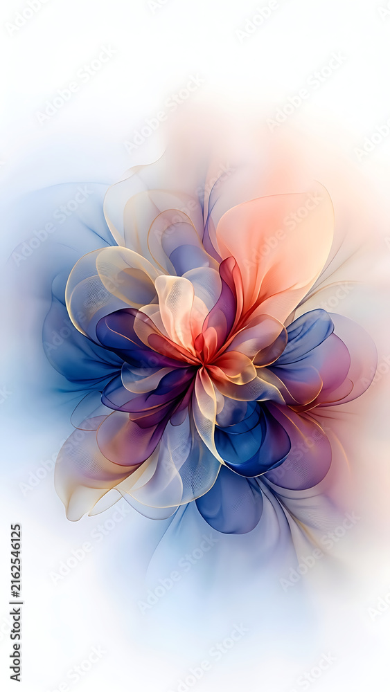 Fototapeta premium Ethereal Abstract Flower in Calming Coral and Navy Blue Rhythms