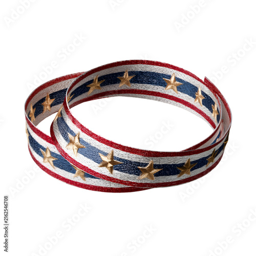 Patriotic American ribbon with gold stars, red white and blue decorative fabric tape, Fourth of July holiday craft border for gift wrapping