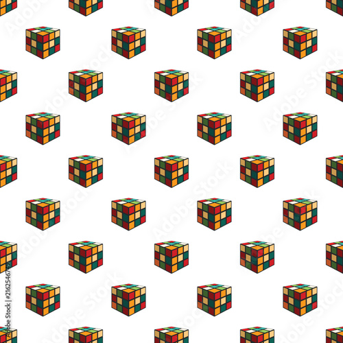 Rubiks style cubes forming a repeating, colorful pattern on a white background