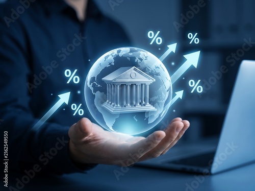 Global banking and finance interest rates concept