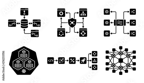 Foto Data Flow Diagrams, Network Architecture, System Processes, Workflow Icons