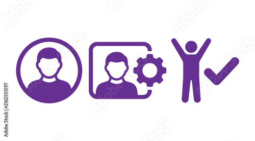 Set of personal profile management and achievement icons with settings configuration achievement celebration business management development personal optimization