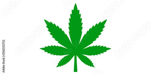 Green cannabis leaf icon featuring seven points for medical marijuana branding and botanical herb research documentation.