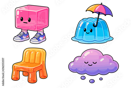 Illustration art collection cute characters a pink cube with legs