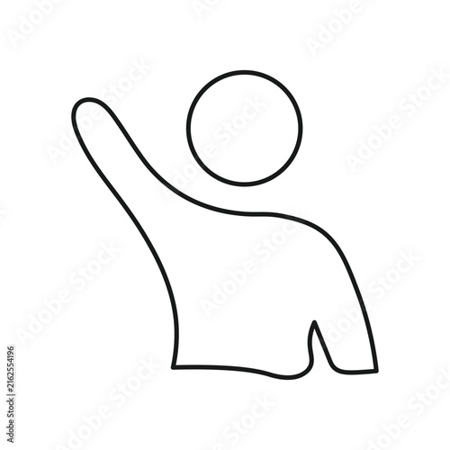 Minimalist line art icon of a person raising hand or celebrating