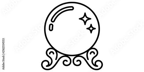 Crystal ball outline icon with decorative stand for fortune telling magic occult practices and spiritual divination sessions.