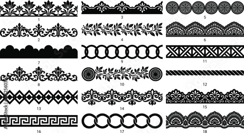 Ornamental Decorative Border Collection with Floral Geometric Lace and Vintage Pattern Designs