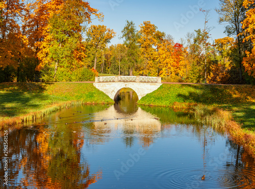 Konstfotografi Small bridge in Alexander park in autumn, Pushkin (Tsarskoe Selo), Saint Petersb