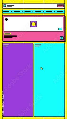 Vibrant Retro Style Website Interface Layout with Geometric Block Elements