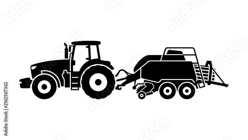 Tractor and Baler Silhouette Vector