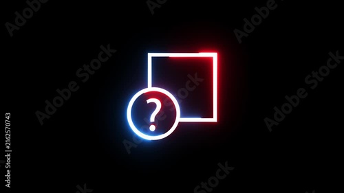 Neon glowing square and question mark symbol animation against dark background loop motion