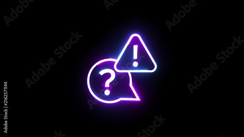 Neon glowing question mark and exclamation warning sign motion animation on black background