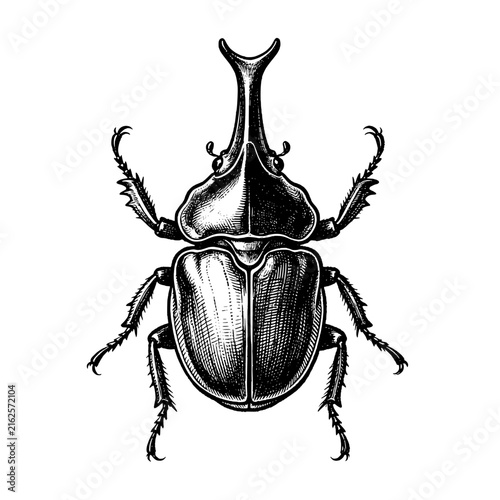 Rhinoceros Beetle  Hand-drawn vintage engraving illustration