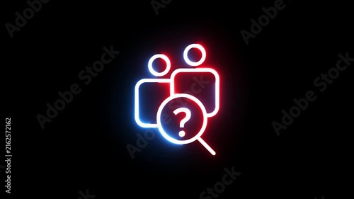 Neon glowing group search icon animation for user finding concept on black background clip