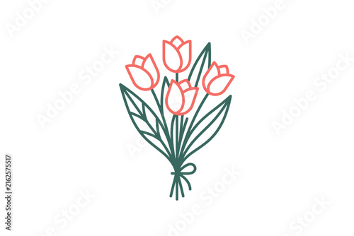 Tulip Flower Bouquet Outline Vector Illustration