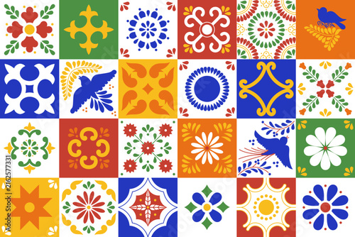 Seamless Colorful Mexican Talavera Ceramic Tile Pattern Inspired by Puebla, Mexico. Floral Vector Background.