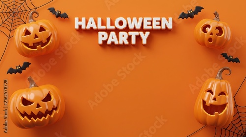 Halloween party background with orange jackolanterns and bats