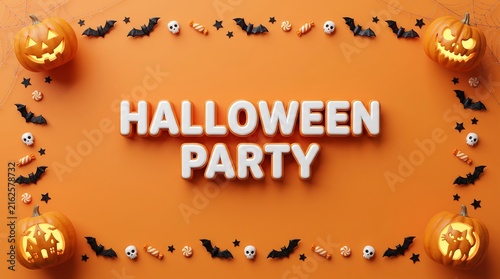Halloween party celebration text banner with spooky border