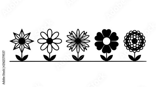 Flowers Illustration Set, Stylized Floral Design Elements, Botanical Icons for Decorative Use