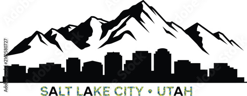 Salt lake city utah skyline silhouette with mountains backdrop