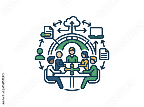 Business Team Collaboration and Cloud Connectivity Vector Illustration
