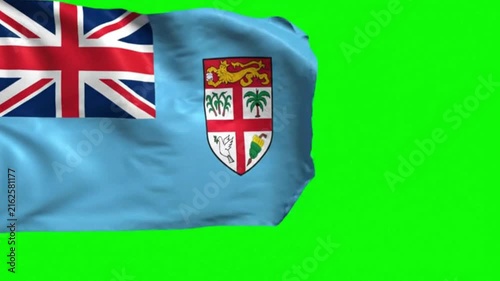 Fiji Flag Waving in the Wind on Green Screen Background, Fijian National Flag Chroma Key