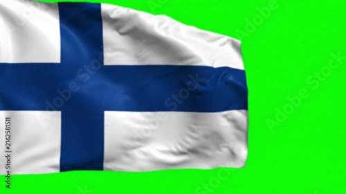 Finland Flag Waving in the Wind on Green Screen Background, Finnish National Flag Chroma Key