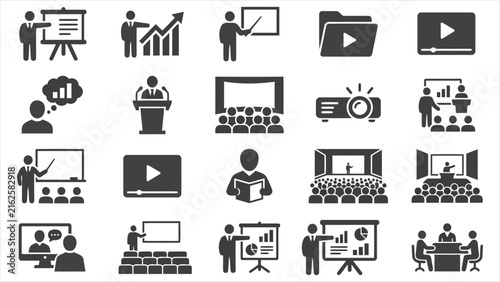 Minimalist corporate lecture seminar conference vector icons