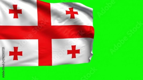 Georgia Flag Waving in the Wind on Green Screen Background, Georgian National Flag Chroma Key