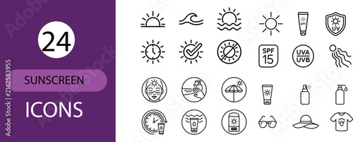 PrintSun Protection Line Icon Set: Solid, Outline and Modern Flat Color