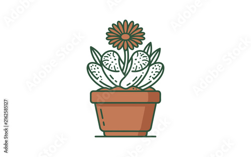 Potted Succulent with Flower Vector Illustration