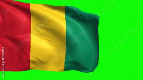 Guinea Flag Waving in the Wind on Green Screen Background, Guinean National Flag Chroma Key