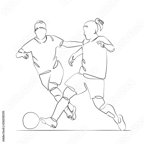 One continuous line drawing on white isolated background. Minimalism linear illustration. football, player, soccer, ball, sport, competition, game, match, athlete, goal